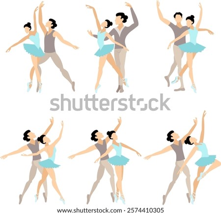 Similar – Image, Stock Photo Professional ballet couple dancing in spotlights smoke on big stage. Beautiful young woman and man on floodlights background. Emotional duet performing choreographic art.
