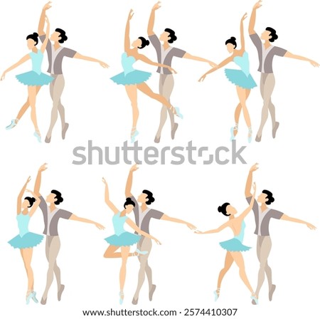 Similar – Image, Stock Photo Professional ballet couple dancing in spotlights smoke on big stage. Beautiful young woman and man on floodlights background. Emotional duet performing choreographic art.