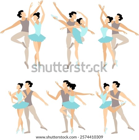 Image, Stock Photo Professional ballet couple dancing in spotlights smoke on big stage. Beautiful young woman and man on floodlights background. Emotional duet performing choreographic art.