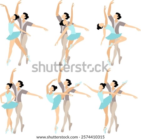 Similar – Image, Stock Photo Professional ballet couple dancing in spotlights smoke on big stage. Beautiful young woman and man on floodlights background. Emotional duet performing choreographic art.