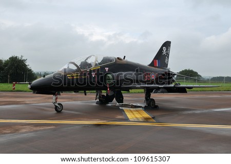 FAIRFORD, UK - JULY 8: Royal Air Force Hawk aircraft participates in the Royal International Air Tattoo airshow event July 8, 2012 near Cirencester, England.