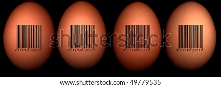 four eggs with barcodes