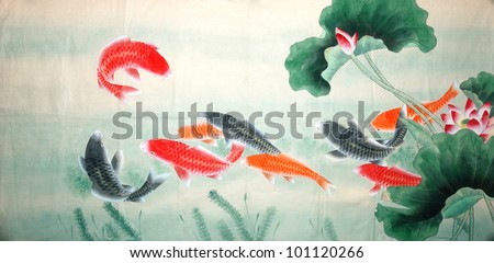 fish of asian ink and wash painting.