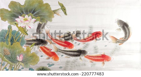 fish of asian ink and wash painting.
