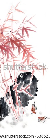 red bamboo, Traditional Chinese Painting.