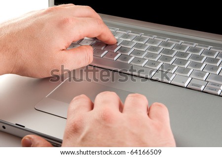 Writing on laptop with white background