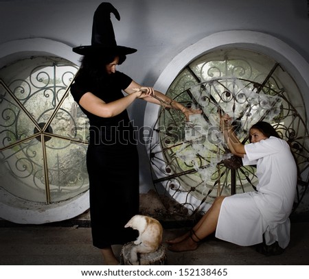 The evil witch tries to conjure fairy godmother