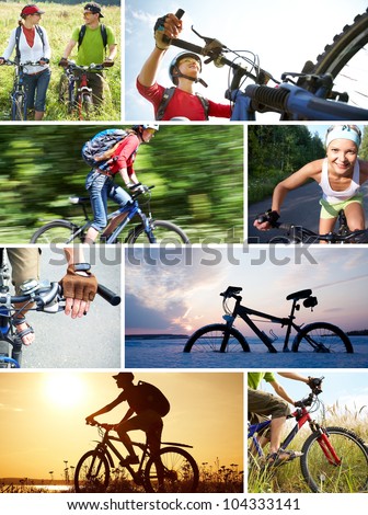 collage of photographs on the theme of love for cycling recreation
