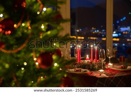 Similar – Image, Stock Photo Candlelight. Candle glasses with burning tea lights