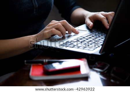 Female hands typing on the laptop