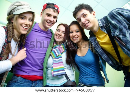 Portrait of six smiling students together