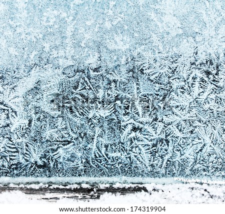 Frosty window beautiful ice crystal pattern background