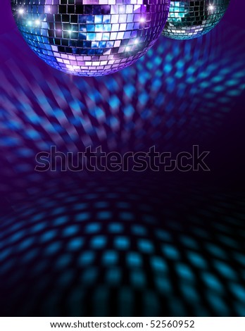 Disco mirror balls light reflections on ceiling and floor