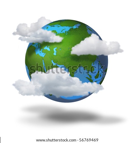 Climate change concept, planet earth with clouds covered continents and seas