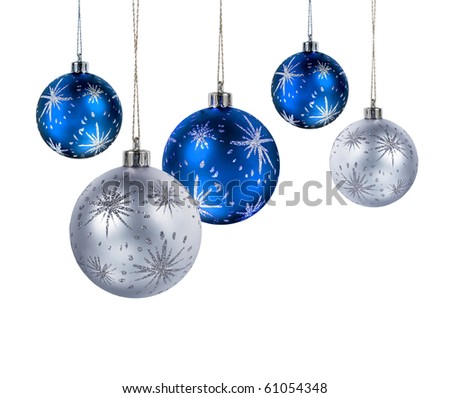 blue and silver christmas balls hanging isolated on white background - Blue And Silver Christmas Ornaments blue and silver christmas balls hanging isolated on white background - Blue And Silver Christmas Ornaments