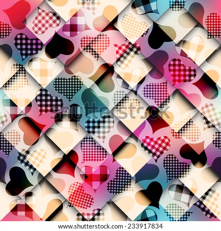 Seamless background pattern. Original hearts pattern on geometric style.