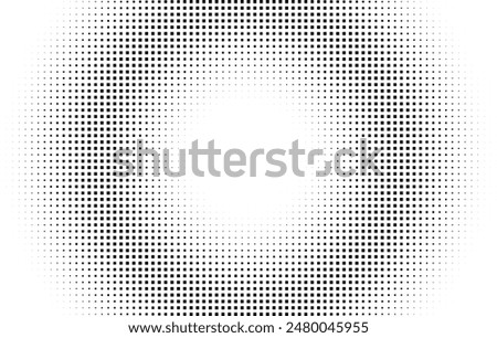 Monochrome round gradient halftone dots background. Vector illustration. Abstract regular pop art dots on white background