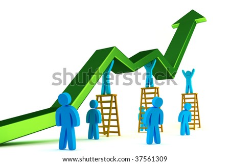 3D render of a graph supported by workers going up