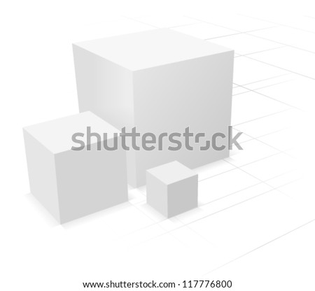3d abstract background, three cube on white background with grid