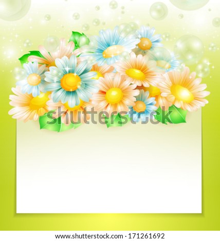 Spring flowers with paper banner