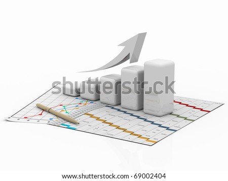 business diagram, bar, graph, chart, graphic on a white background with pen