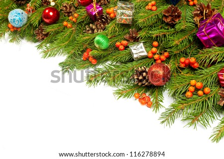 Christmas Background With Balls And Decorations Isolated On White Background Stock Photo