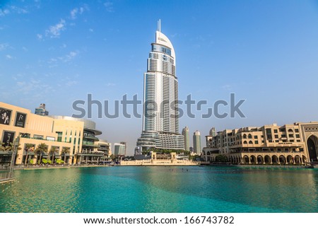 DUBAI, UAE - NOVEMBER 13: Address Hotel and Lake Burj Dubai in Dubai. The hotel is 63 stories high and feature 196 lavish rooms and 626 serviced residences on 13 November 2012 in Dubai.