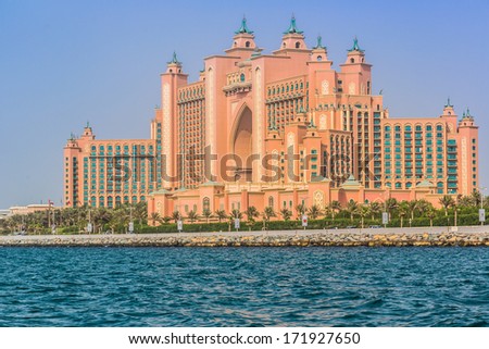 DUBAI, UAE - NOVEMBER 13: Atlantis hotel on November 13, 2012 in Dubai, UAE. Atlantis the Palm is a luxury 5 star hotel built on an artificial island