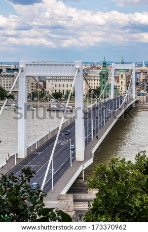 BUDAPEST - JULY 22: Elisabeth Bridge (Hungarian: Erzsebet hid) is the third newest bridge of Budapest, Hungary, connecting Buda and Pest across the River Danube on July 22, 2013 in Budapest.