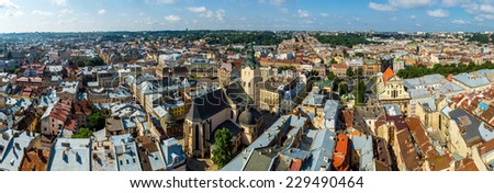 Lviv panoramic bird's-eye view of from of the city centre in Ukraine