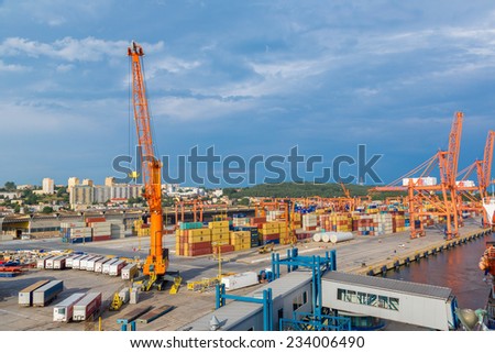 GDANSK, POLAND - APRIL 22: Deepwater Container Terminal in Gdansk during loading - the largest container terminal in Poland, on April 22, 2014 in Gdansk, Poland.
