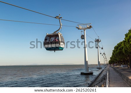Aerial tramway in the Nations Park in a summer day in Lisbon, Portugal.