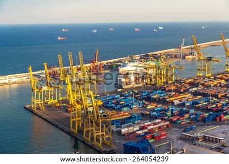 BARCELONA, SPAIN - JUNE 11: Panoramic view of the port in Barcelona. It is one of the busiest container port in Europe in June 11, 2014 in Barcelona, Spain.