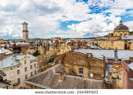 Lviv bird's-eye view of from of the city centre in Ukraine