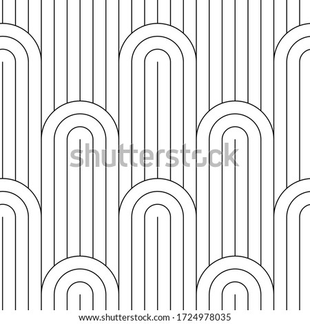 Seamless pattern of lattices from semicircles and straight thin lines on a white background, simple geo pattern, classic fabric print, seamless trellis background