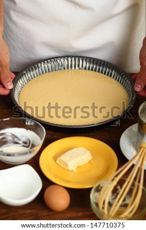 Making Sour Cream Lemon Cake. Cake batter ready for baking.