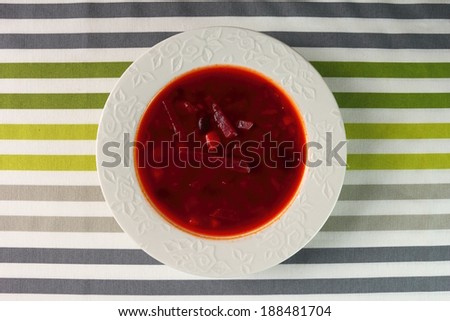 Borscht. Beet Soup with beans. Directly Above.