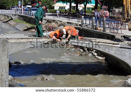 KRYNICA-ZDROJ, POLAND - JUNE 4: flood effects - bridge demolition after the flood June 4, 2010 in Krynica-Zdroj, Poland