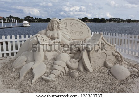 Sand sculpture at Sea Sun\'s Greeting in West Palm Beach, Florida.