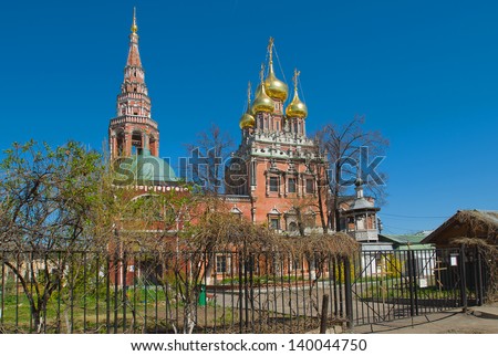 The Resurrection Church in Kadashi Sloboda is a major Naryshkin Baroque church in Moscow, formerly the tallest building in Zamoskvorechye, which may still be seen from Red Square.