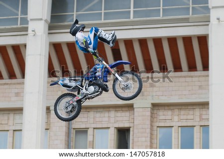 RUSSIA, MOSCOW-JULY 13: motofristayler Anton Smirnov at the sports festival \