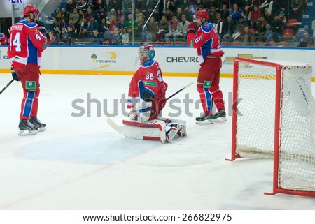 MOSCOW - MARCH 12: Kevin Lalande (35) in action on hockey game Yokerit vs CSKA on Russia KHL championship on March 12, 2015, in Moscow, Russia. CSKA won 3: 2