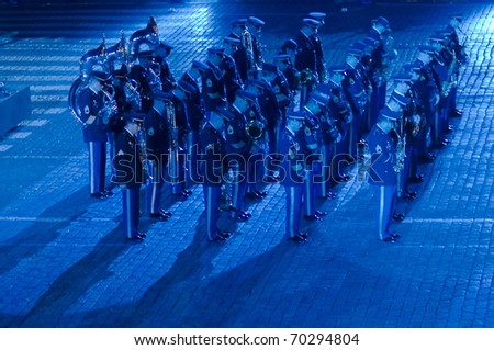 MOSCOW - SEPTEMBER 4: Members of the USA Army Orchestra perform at the international military-musical festival \