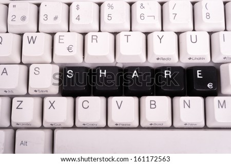 Word Share written with black keys on computer keyboard.