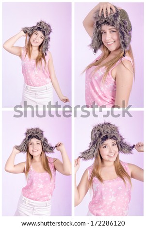 beautiful woman with russian hat set