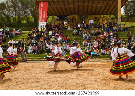 INGAPIRCA, CANAR, ECUADOR - JUNE 19, 2010: Unidentified indigenous people celebrating Inti Raymi Inca Festival of the Sun in  Ingapirca, Ecuador