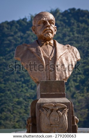 MANABI, ECUADOR - JUNE 2, 2012: Bronze sculpture of Eloy Alfaro, historic liberal president of Ecuador. Main plaza, Montecristi