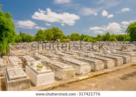 HAVANA, CUBA - SEPTEMBER 1, 2015:The Colon Cemetery, or more fully in the Spanish language Cementerio de Cristobal Colon, was founded in 1876 in the Vedado neighbourhood of Havana
