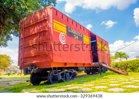 SANTA CLARA, CUBA - SEPTEMBER 08, 2015: Memorial of train packed with government soldiers captured by Che Guevara\'s forces during the revolution.