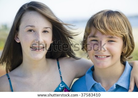 Portrait of Young Brother and Sister at the beach
